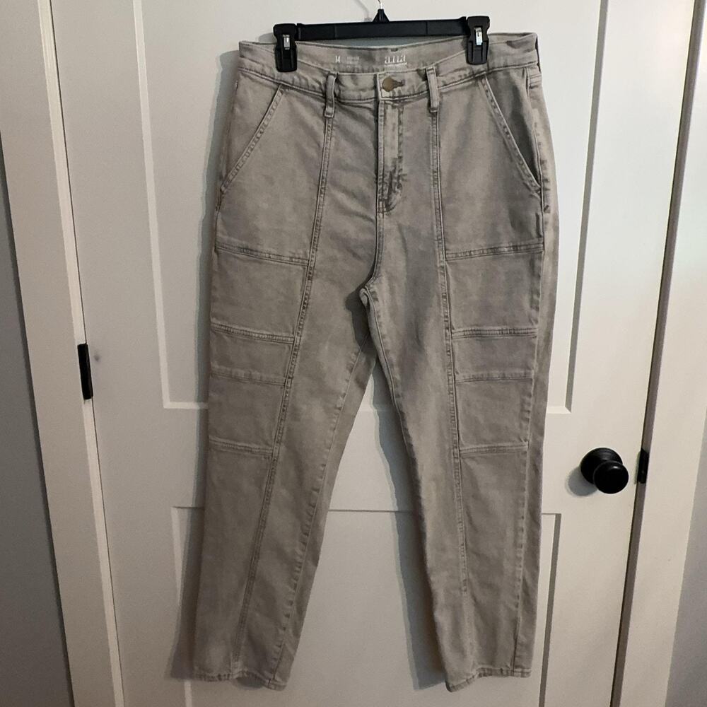 A.n.a Jeans Sz 14 Gray High Rise Straight Utility Light Wash Stretch Pockets